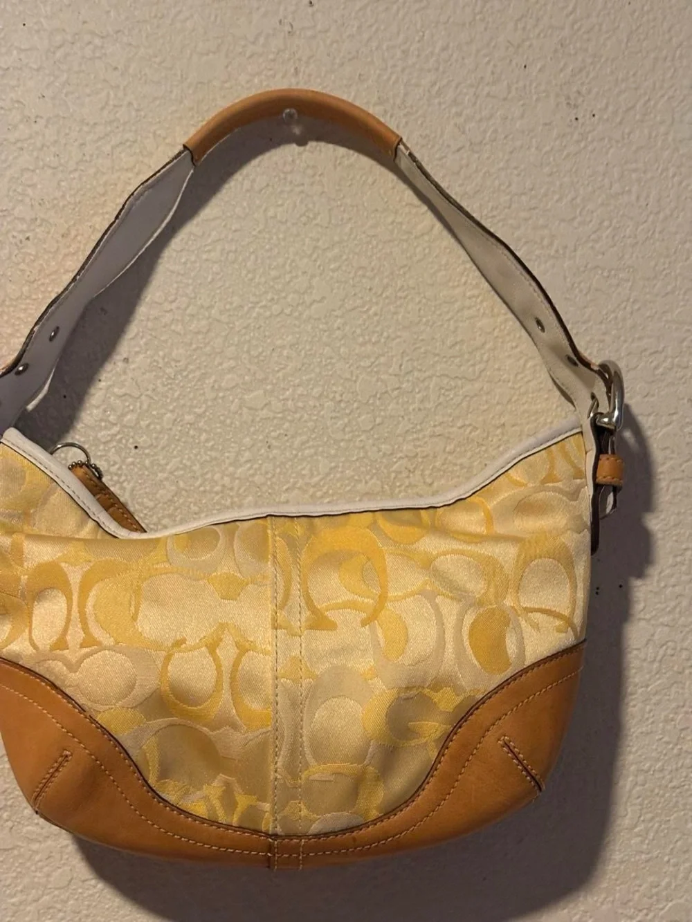 Coach Yellow Signature Jacquard Hobo with Tan Leather Trim